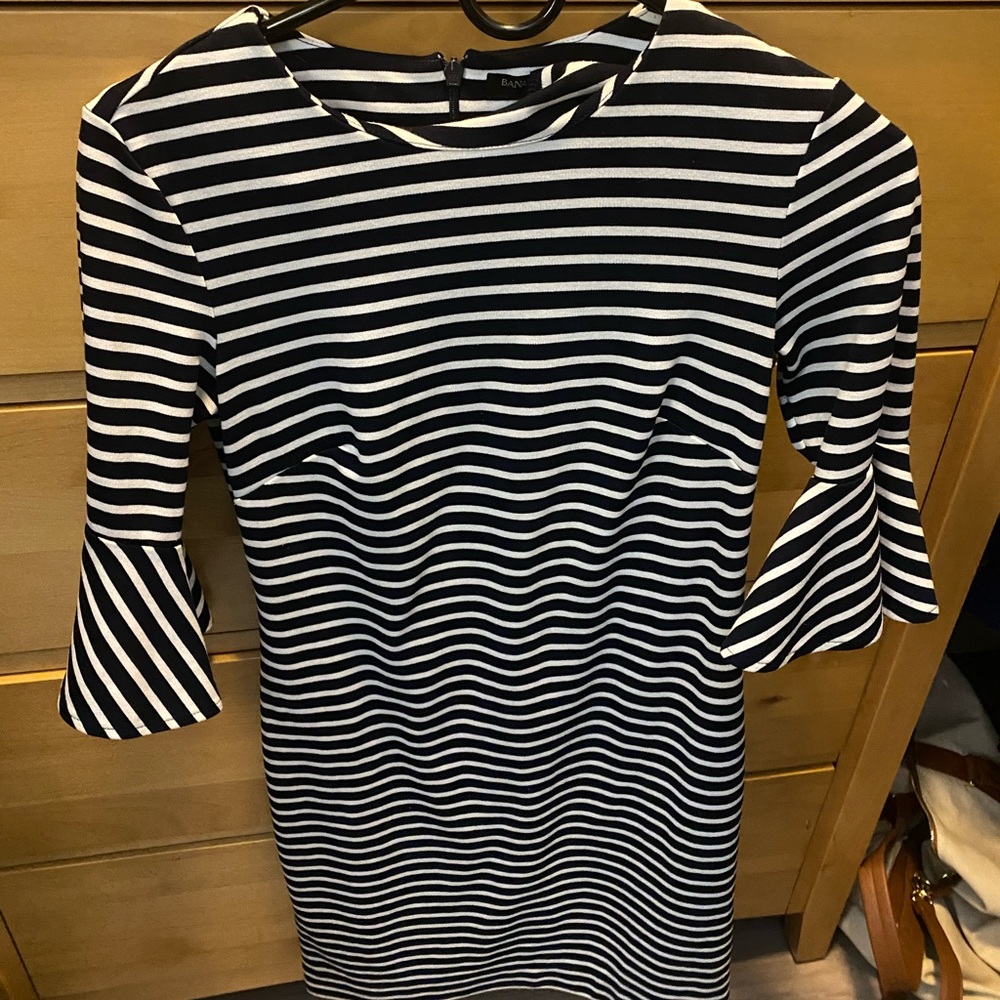 Striped midi dress with flute sleeve